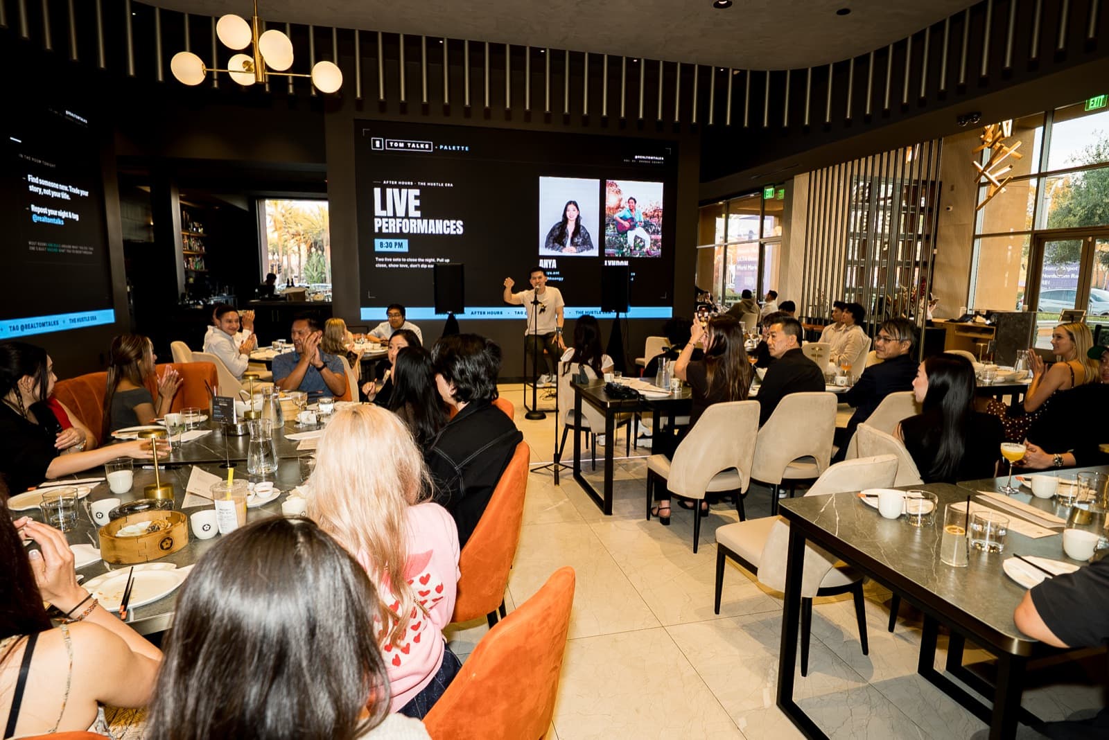 Tom Talks x Palette live performances night with the full room seated